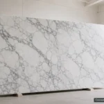 Arabescato Corchia full-slab reference concept visualization; not current inventory or a selected lot.