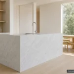 Bianco Carrara application reference concept visualization; not current inventory or a selected lot.