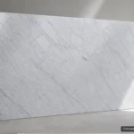 Bianco Carrara full-slab reference concept visualization; not current inventory or a selected lot.