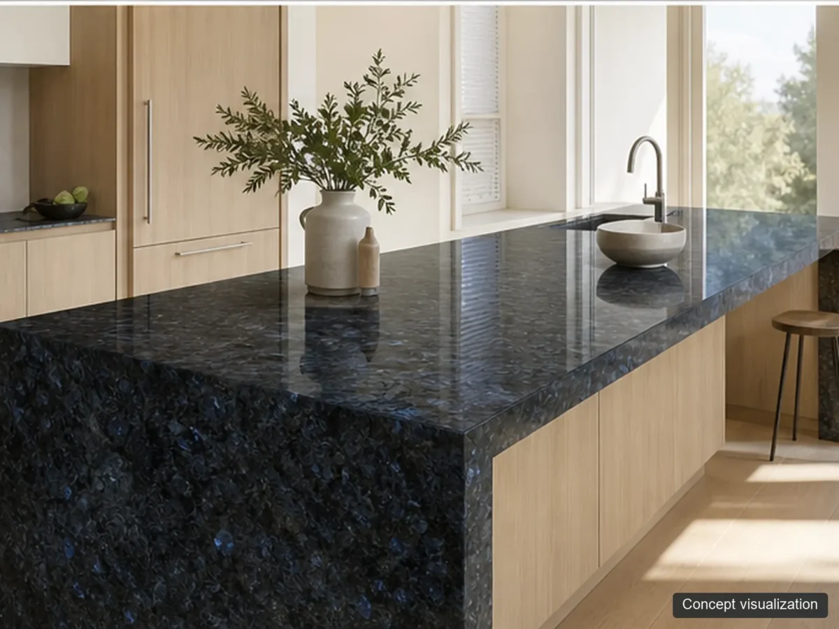 Blue Pearl application reference concept visualization; not current inventory or a selected lot.