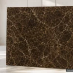 Dark Emperador full-slab reference concept visualization; not current inventory or a selected lot.
