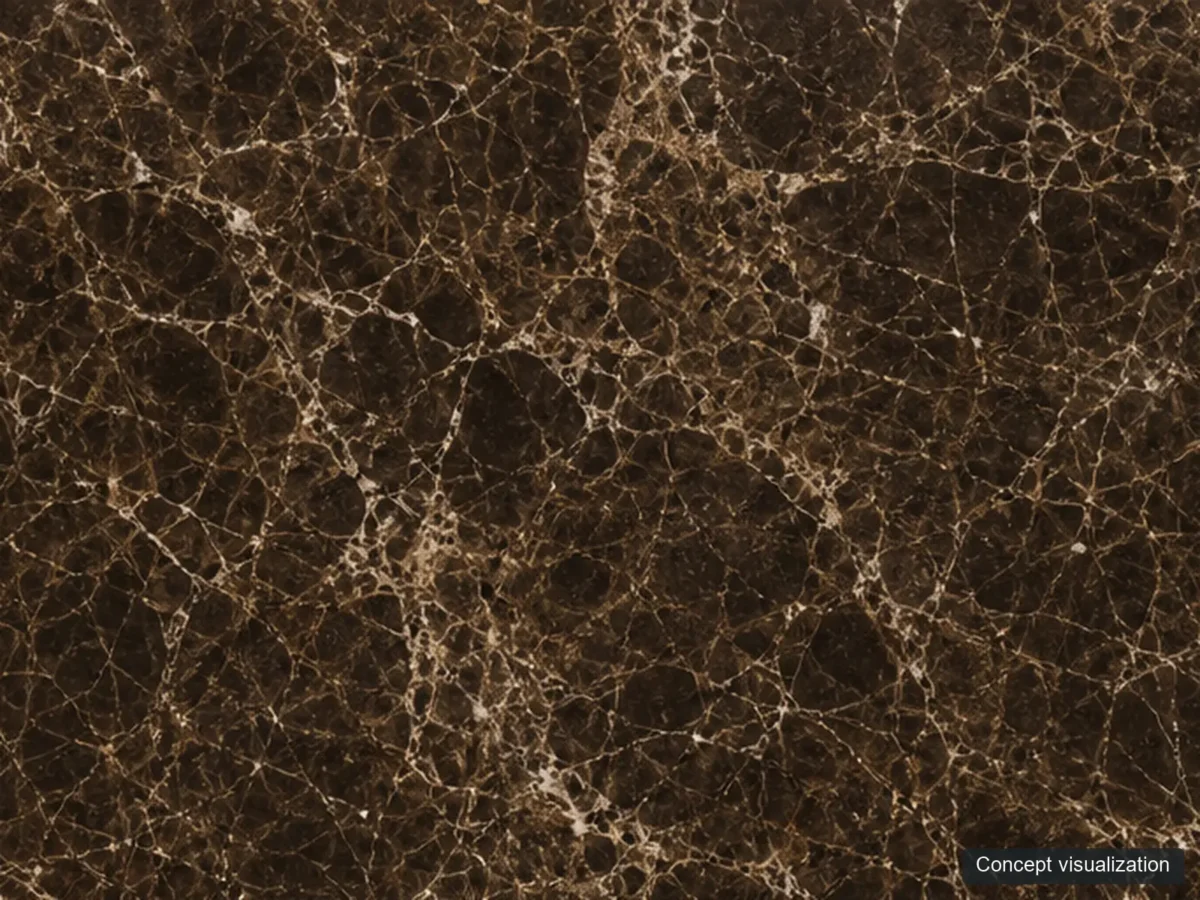 Dark Emperador surface reference concept visualization; not current inventory or a selected lot.
