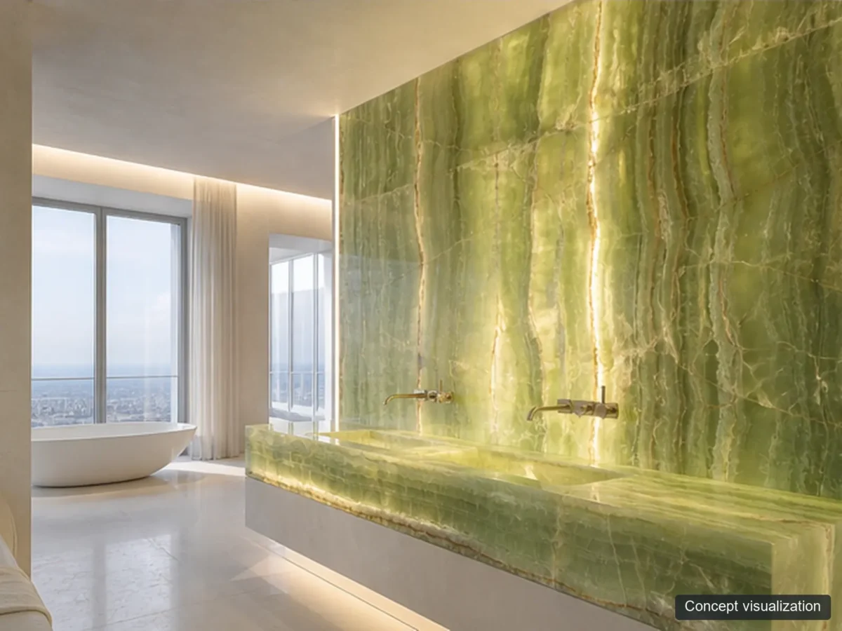 Green Onyx application reference concept visualization; not current inventory or a selected lot.