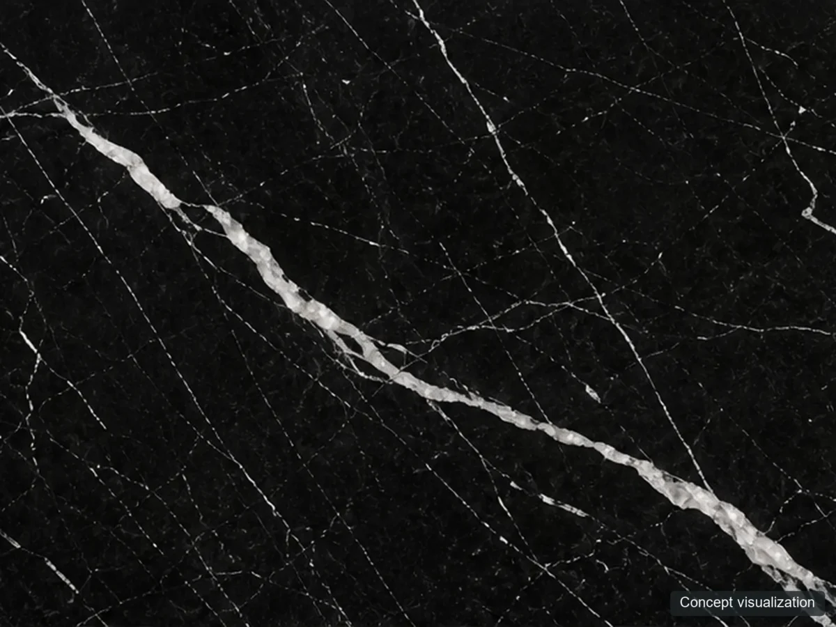 Nero Marquina surface reference concept visualization; not current inventory or a selected lot.