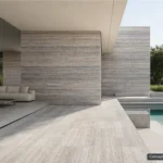 Silver Travertine application reference concept visualization; not current inventory or a selected lot.