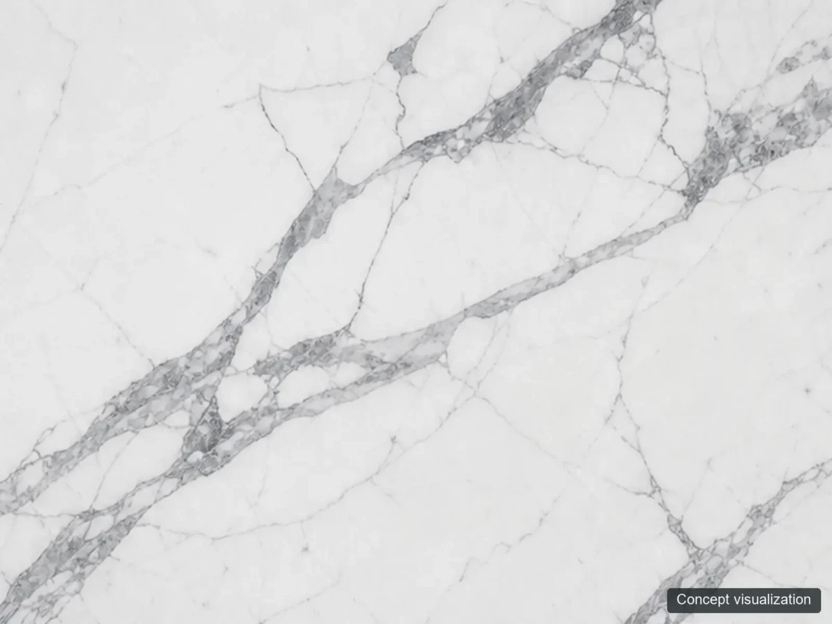 Statuario surface reference concept visualization; not current inventory or a selected lot.