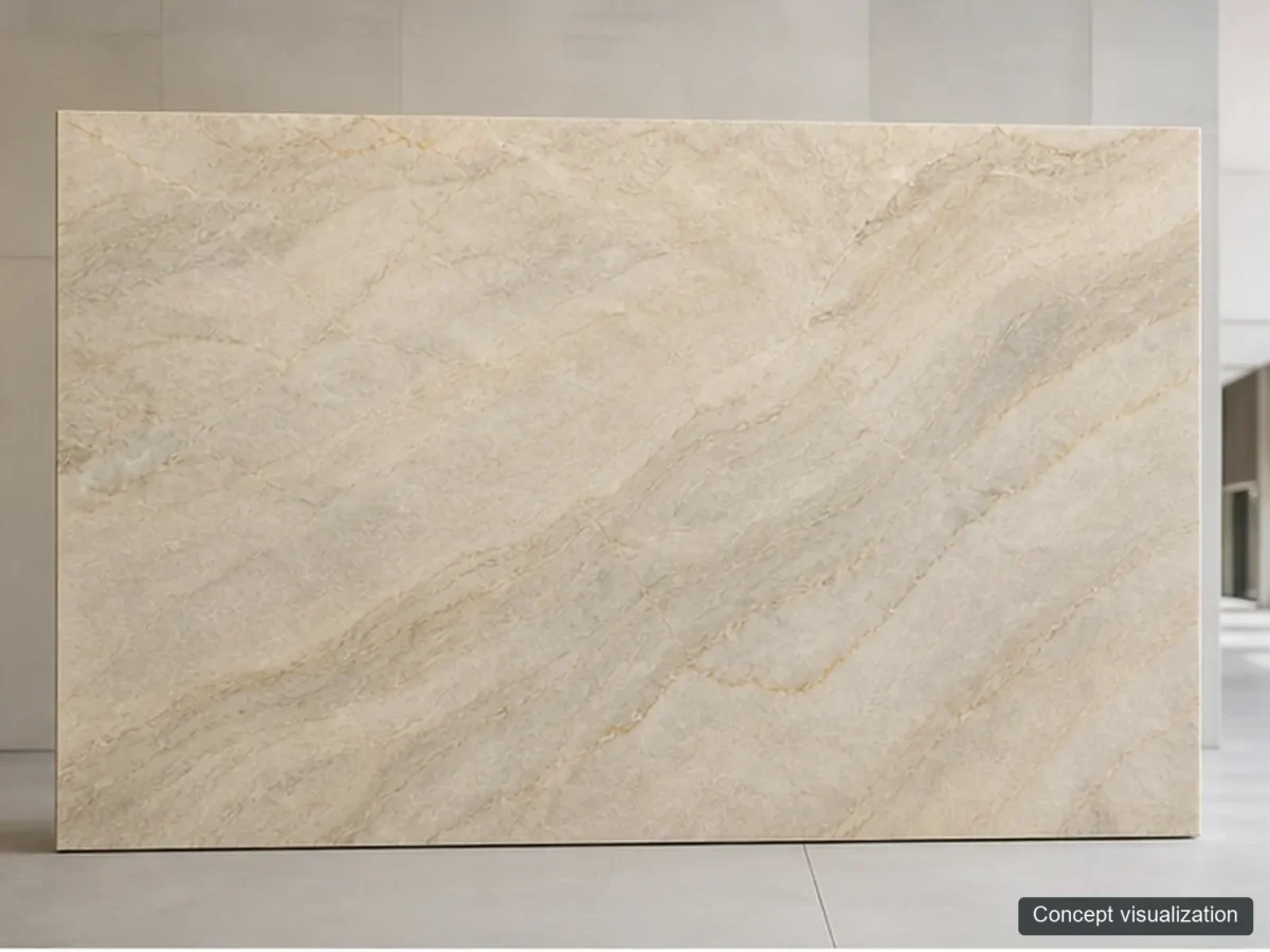 Taj Mahal full-slab reference concept visualization; not current inventory or a selected lot.