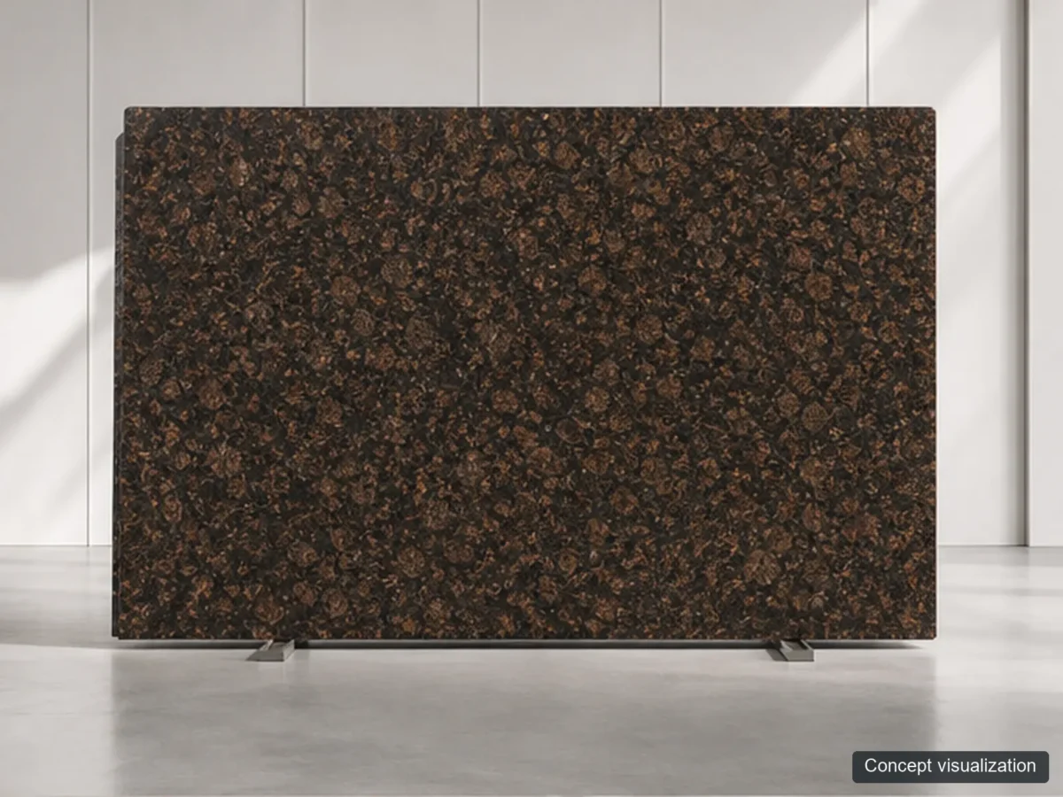 Tan Brown full-slab reference concept visualization; not current inventory or a selected lot.