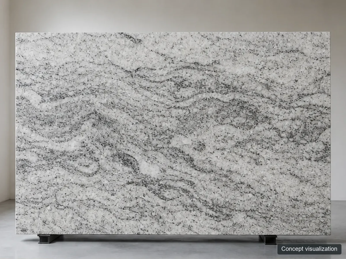 Viscount White full-slab reference concept visualization; not current inventory or a selected lot.