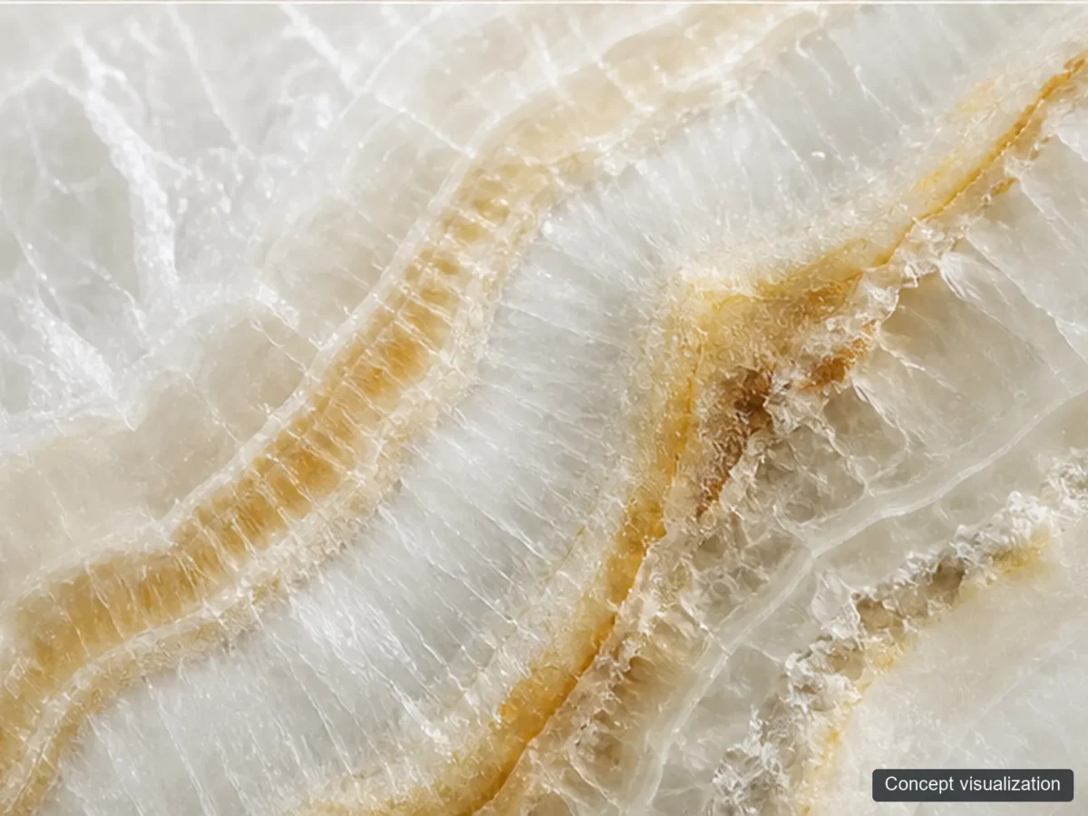 White Onyx detail reference concept visualization; not current inventory or a selected lot.
