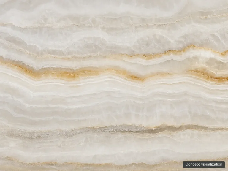 White Onyx surface reference concept visualization; not current inventory or a selected lot.